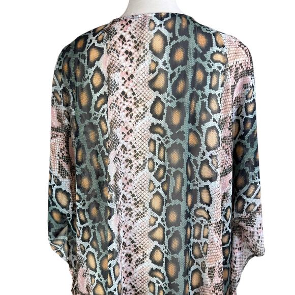 Adrienne Snake Python Print Chiffon Sheer Oversized Poncho Tunic Blouse - Picture 9 of 11